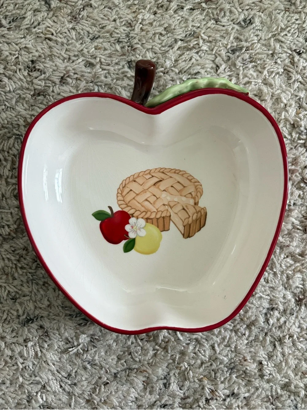 Vintage Cracker Barrel Apple-Shaped Ceramic Serving Bowl with Fruit & Pie Motif
